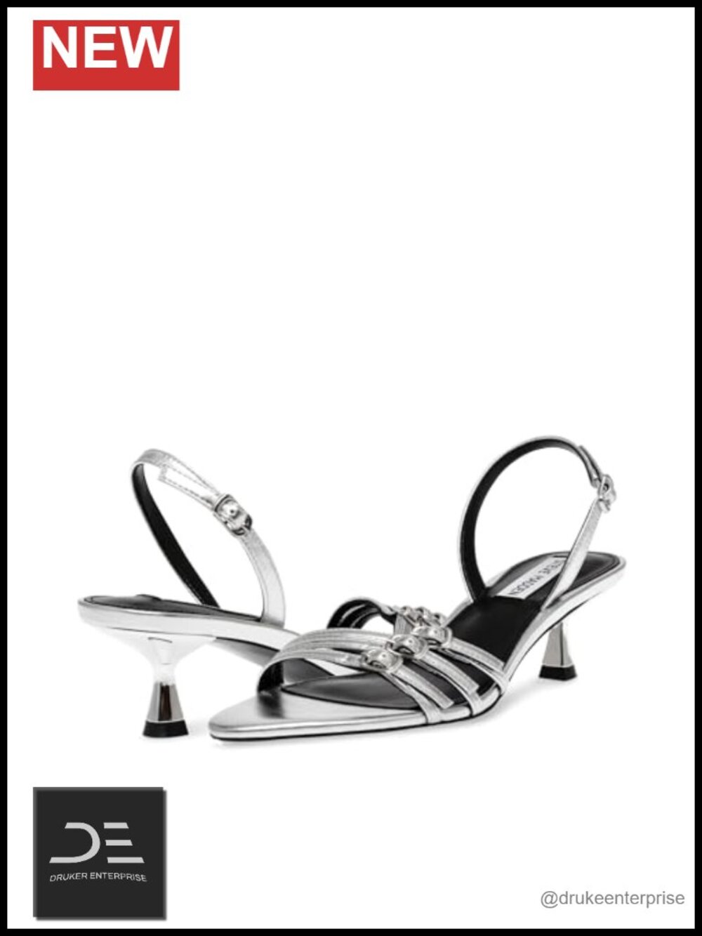 Silver Leather Kitten Heel Slingback Sandals Open Toe Buckle Party Shoes